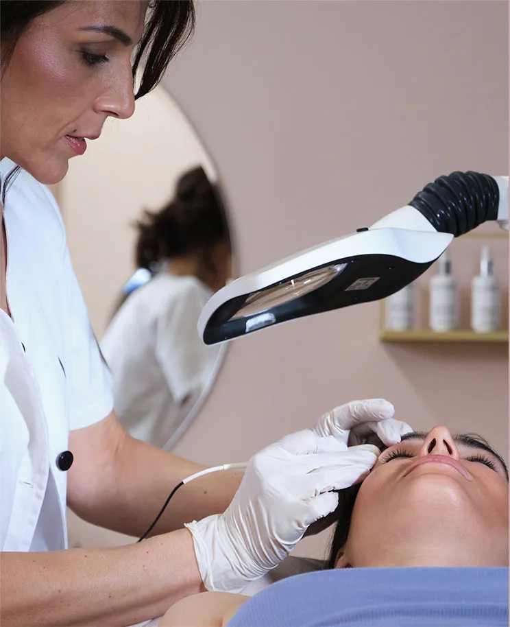 Soin d’épilation du visage sous une lampe loupe